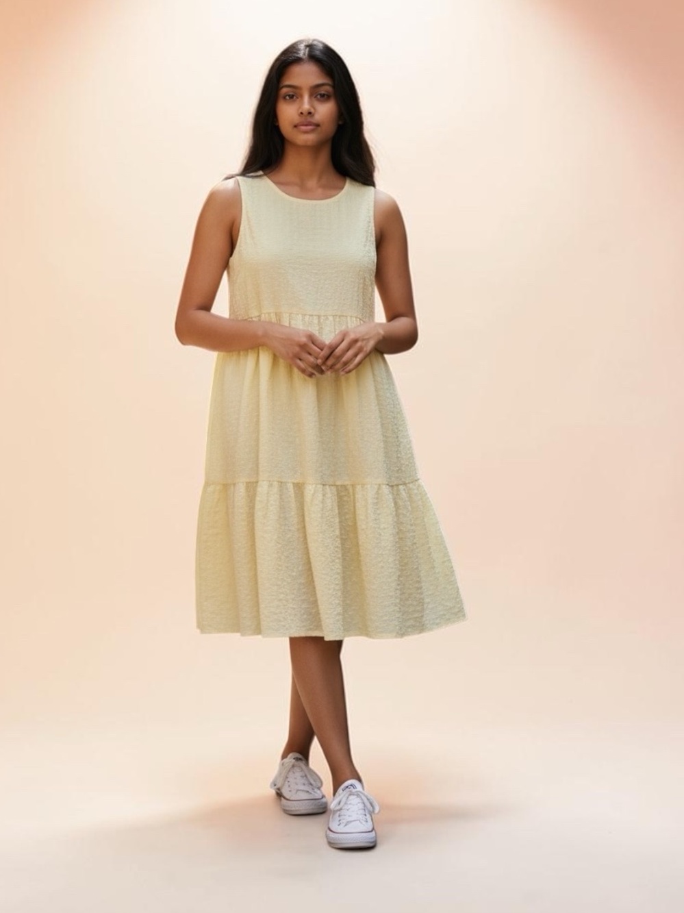 Abercrombie @ Fitch Sleeveless Yellow Tiered Midi Dress size L.